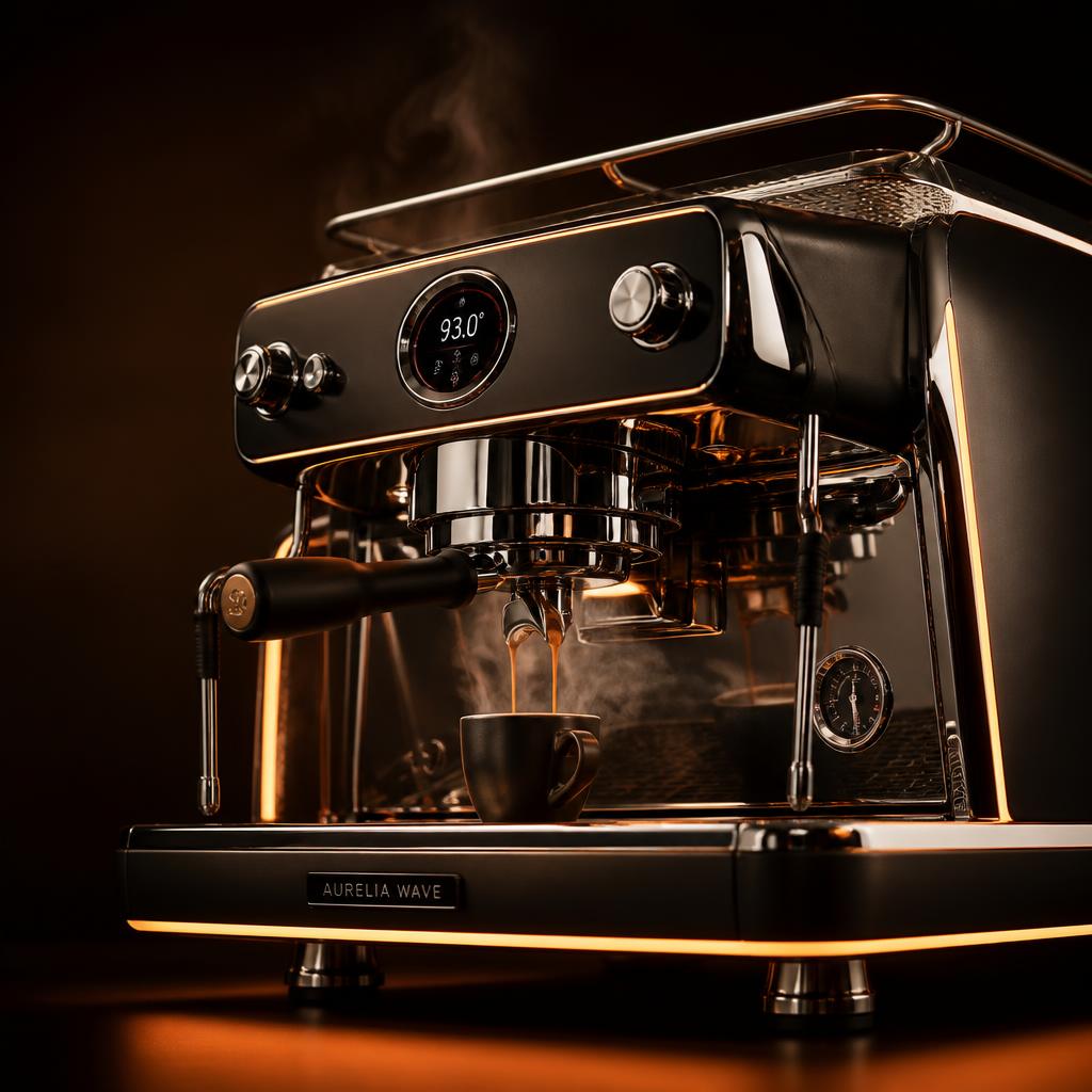 Premium commercial espresso machine pulling a shot